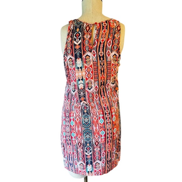Charles Henry Tribal Print Resort Wear Racer Back Mini Knit Sheath Dress Size M - Picture 2 of 8